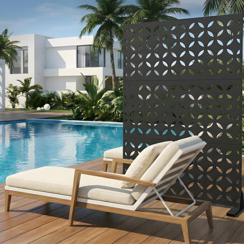 Garvee 70"x47" 3-Panel Metal Outdoor Privacy Screen in Copper-Coin Design for Patio, Deck, Balcony, Yard and Garden, Black