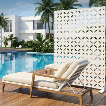 Garvee 70"x47" 3-Panel Metal Outdoor Privacy Screen in Copper-Coin Design for Patio, Deck, Balcony, Yard and Garden, White