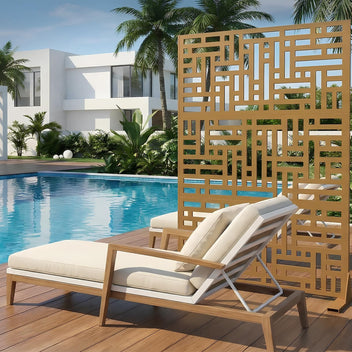 Garvee 70"x47" 3-Panel Metal Outdoor Privacy Screen in Geometry Design for Patio, Deck, Balcony, Yard and Garden, Brown