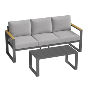 Garvee Aluminum Patio Sofa Set with Coffee Table, Outdoor Conversation Set with Washable Cushions, Rust-Resistant Frame,Gray