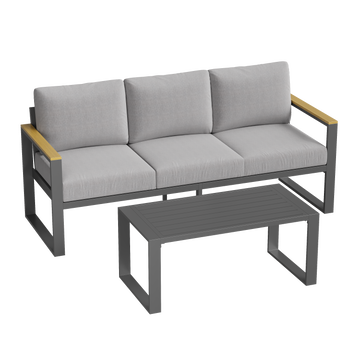 Garvee Aluminum Patio Sofa Set with Coffee Table, Outdoor Conversation Set with Washable Cushions, Rust-Resistant Frame,Gray