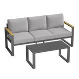 Garvee Aluminum Patio Sofa Set with Coffee Table, Outdoor Conversation Set with Washable Cushions, Rust-Resistant Frame,Gray - Gray