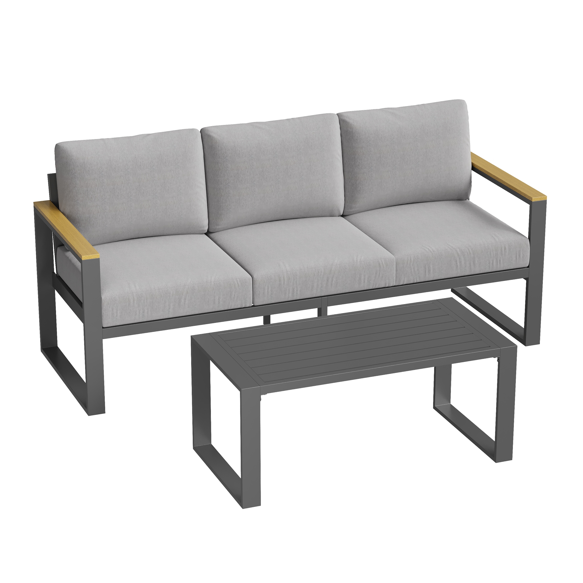 Garvee Aluminum Patio Sofa Set with Coffee Table, Outdoor Conversation Set with Washable Cushions, Rust-Resistant Frame,Gray