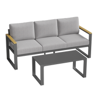 Garvee Aluminum Patio Sofa Set with Coffee Table, Outdoor Conversation Set with Washable Cushions, Rust-Resistant Frame,Gray