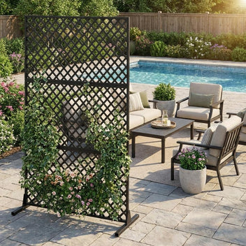Garvee 36"x72" Freestanding Metal Privacy Screen in Rust-Resistant Design, 3-Panel for Balcony, Patio and Garden Divider