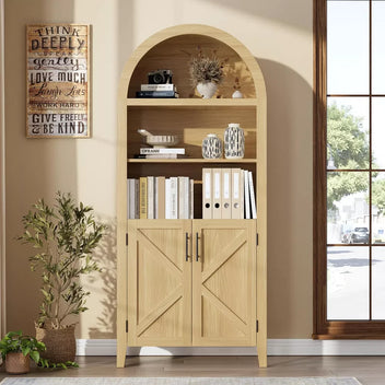 Garvee 5-Tier Arched Bookcase, Bookshelf with Adjustable Shelves, Home Office Shelf Storage Organizer, Floor Standing Display Storage Shelves for Bedroom/Living Room, Natural