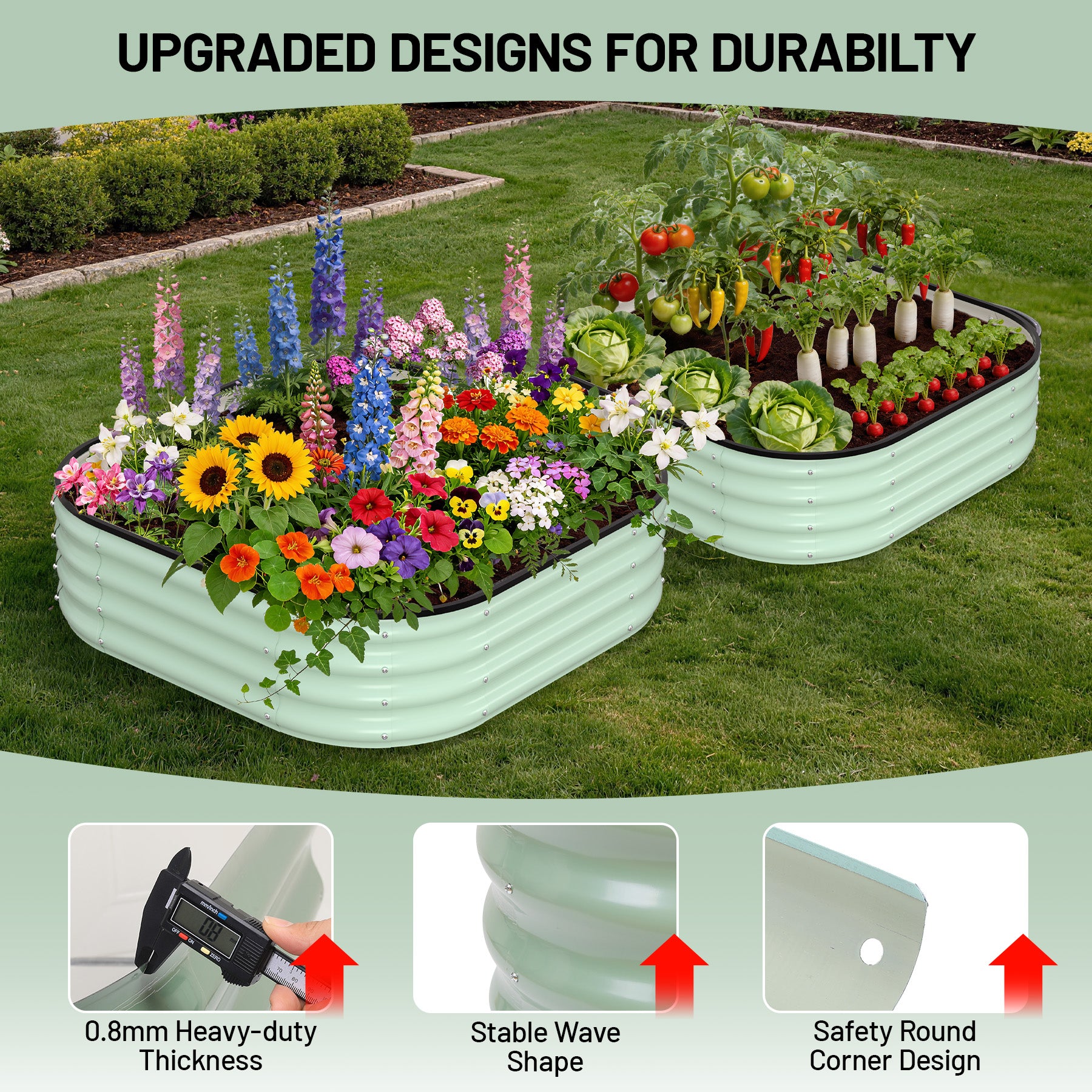 Garvee 3' X 3' X 1' Galvanized Raised Garden Bed, 2Pcs Raised Garden Beds Outdoor, Squircle Planter Raised Beds with Gloves and Rubber Edge Trim for Vegetables, Flowers and Herbs