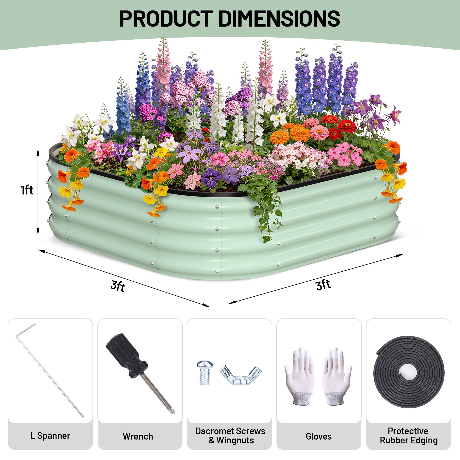 Garvee 3' X 3' X 1' Galvanized Raised Garden Bed, 2Pcs Raised Garden Beds Outdoor, Squircle Planter Raised Beds with Gloves and Rubber Edge Trim for Vegetables, Flowers and Herbs