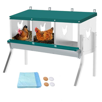 Garvee Stainless Steel Chicken Nesting Box with 3 Compartments, Roll-Away Egg Collection, Weather Resistant, Moisture Pads, Wall Mounted or Free-Standing, Outdoor Poultry Shelter