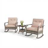 Garvee Outdoor Wicker Rocking Chair with Thick Cushions, All-Weather PE Rattan Patio Rocker for Porch, Garden & Balcony, Gray/Beige - Gray / Beige