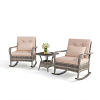 Garvee Outdoor Wicker Rocking Chair with Thick Cushions, All-Weather PE Rattan Patio Rocker for Porch, Garden & Balcony, Gray/Beige