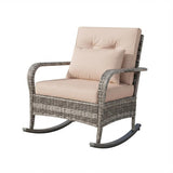 Garvee Outdoor Wicker Rocking Chair with Thick Cushions, All-Weather PE Rattan Patio Rocker for Porch, Garden & Balcony, Gray/Beige - Gray / Beige