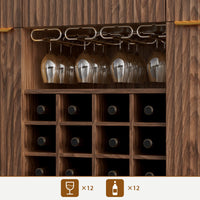 Garvee Modern 60" Fluted Wine Bar Cabinet in Wave Design with 2 Side Cabinets, 3 Drawers, 4 Glass Holders and 12 Wine Racks for Living Room, Kitchen and Entryway, Walnut