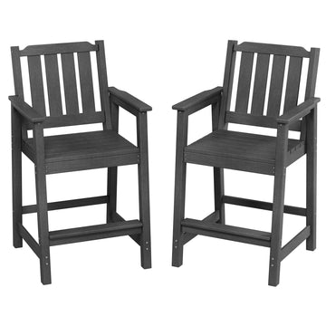 Garvee Set of 2 HDPE Outdoor Bar Stools, 27.7" Counter Height Patio Chairs with High Back, Armrests, Footrest, 400 lb Capacity, Dark Gray