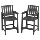 Garvee Set of 2 HDPE Outdoor Bar Stools, 27.7" Counter Height Patio Chairs with High Back, Armrests, Footrest, 400 lb Capacity, Dark Gray - Dark Gray