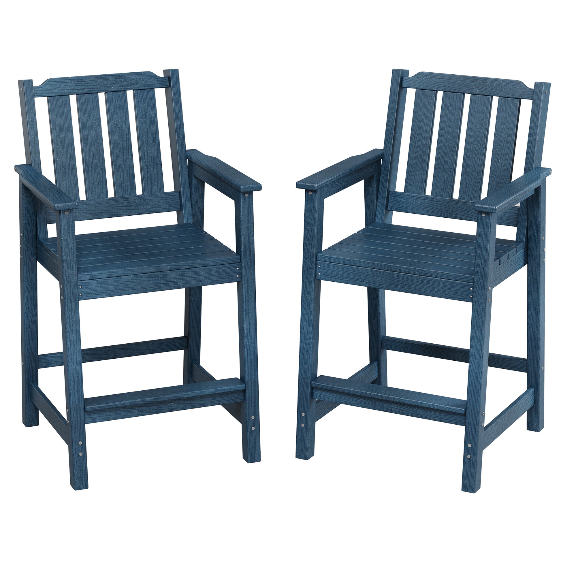 Garvee HDPE Adirondack Bar Chairs Set of 2, 27.7" Counter Height Outdoor Patio Stools with Armrests, Navy Blue
