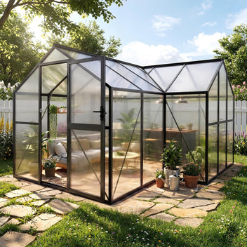 Garvee Walk-in Greenhouse 12×12 ft, 6mm Twin-Wall Polycarbonate Panels, 7 ft Peak Aluminum Frame with Roof Vent for Backyard Garden