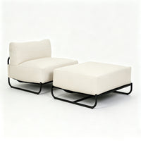 Garvee Outdoor Cloud Chaise Lounge Chair with Ottoman, Olefin Fabric Patio Lounge Sofa with Removable Off-White Cushion & Metal Frame