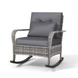 Garvee Outdoor Wicker Rocking Chair, Gray PE Rattan Patio Rocker with Cushions & Steel Frame for Porch, Garden & Balcony - Gray