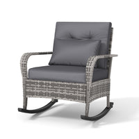 Garvee Outdoor Wicker Rocking Chair, Gray PE Rattan Patio Rocker with Cushions & Steel Frame for Porch, Garden & Balcony