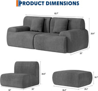 Garvee Boneless Loveseat Couch, Cloud Sofa with Corduroy  Fabric, Deep Seat Modular Couch for Living Room Bedroom, Small Space Couches for Living Room,Grey