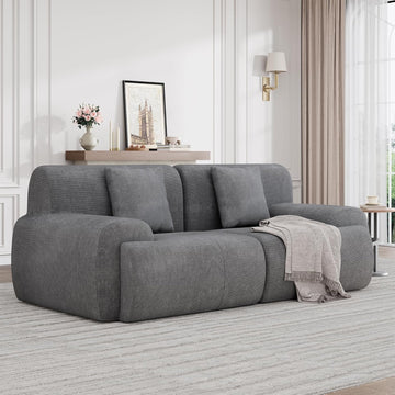 Garvee Boneless Loveseat Couch, Cloud Sofa with Corduroy  Fabric, Deep Seat Modular Couch for Living Room Bedroom, Small Space Couches for Living Room,Grey