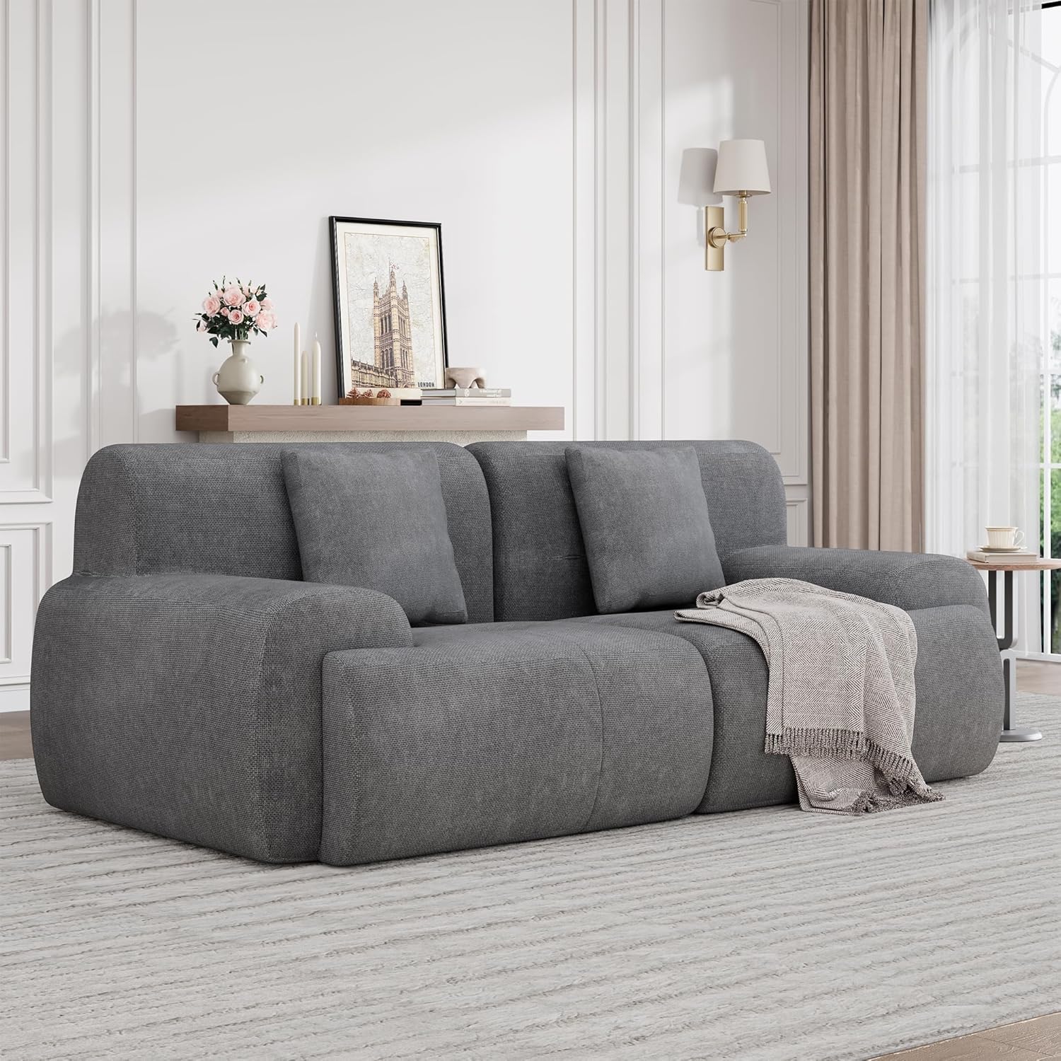 Garvee Boneless Loveseat Couch, Cloud Sofa with Corduroy  Fabric, Deep Seat Modular Couch for Living Room Bedroom, Small Space Couches for Living Room,Grey