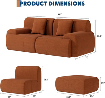 Garvee Boneless Loveseat Couch, Cloud Sofa with Corduroy  Fabric, Deep Seat Modular Couch for Living Room Bedroom, Small Space Couches for Living Room,Brown