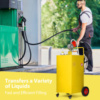 Garvee Heavy Duty Portable Fuel Caddy – 50 Gallon HDPE Transfer Tank with Manual Two-Way Pump, Grounding Wire, Spill-Proof Design, Visible Fuel Gauge – 4 Wheels – For Car, Truck, Boat, Farm, Garage – Yellow