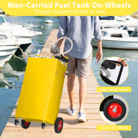 Garvee Heavy Duty Portable Fuel Caddy – 50 Gallon HDPE Transfer Tank with Manual Two-Way Pump, Grounding Wire, Spill-Proof Design, Visible Fuel Gauge – 4 Wheels – For Car, Truck, Boat, Farm, Garage – Yellow
