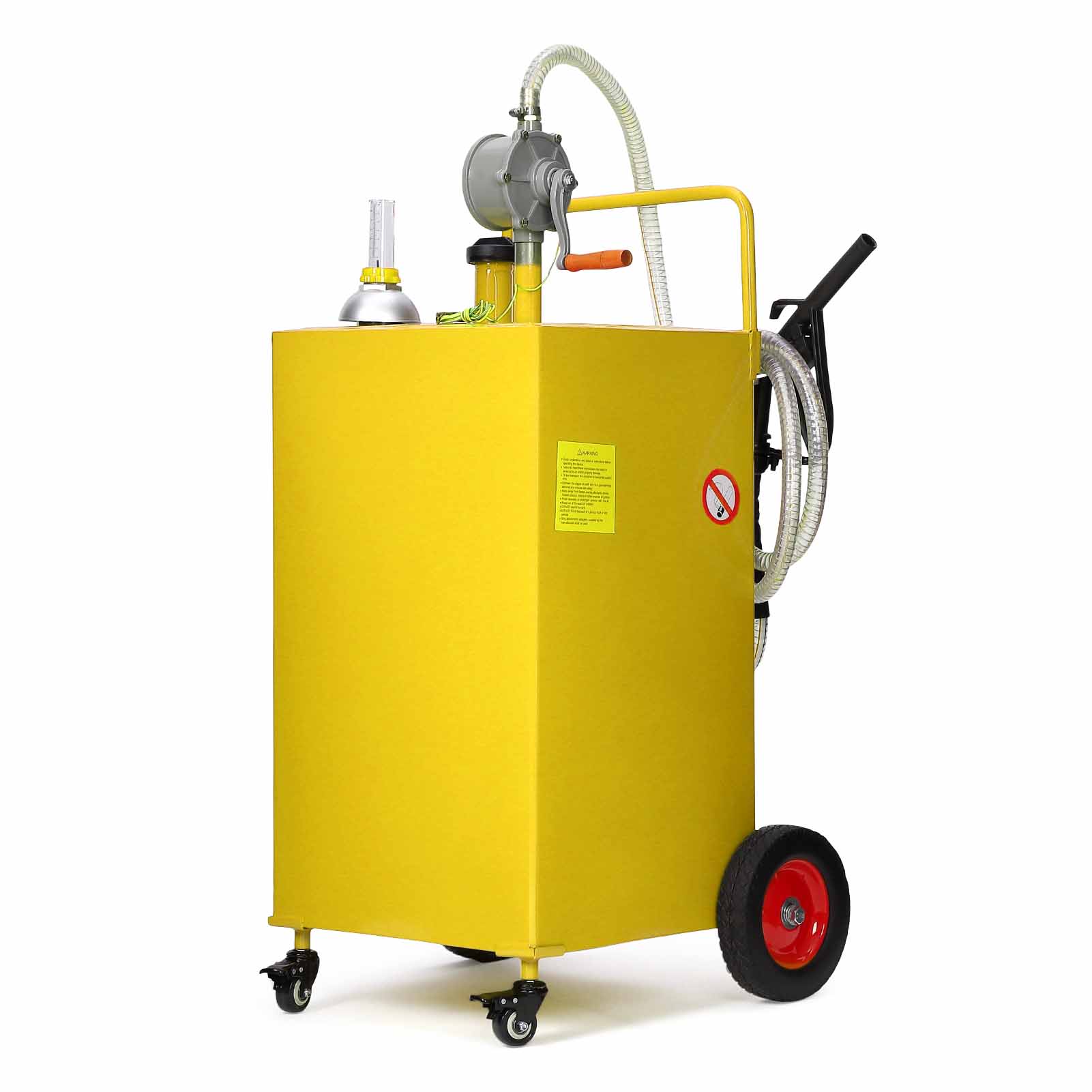 Garvee Heavy Duty Portable Fuel Caddy – 50 Gallon HDPE Transfer Tank with Manual Two-Way Pump, Grounding Wire, Spill-Proof Design, Visible Fuel Gauge – 4 Wheels – For Car, Truck, Boat, Farm, Garage – Yellow
