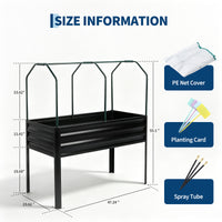 Garvee Raised Garden Bed with Legs 48" × 24" × 55", Black Galvanized Metal Planter with PE Cover, 31.5" Height & Spray Tube