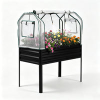 Garvee Raised Garden Bed with Legs 48" × 24" × 55", Black Galvanized Metal Planter with PE Cover, 31.5" Height & Spray Tube
