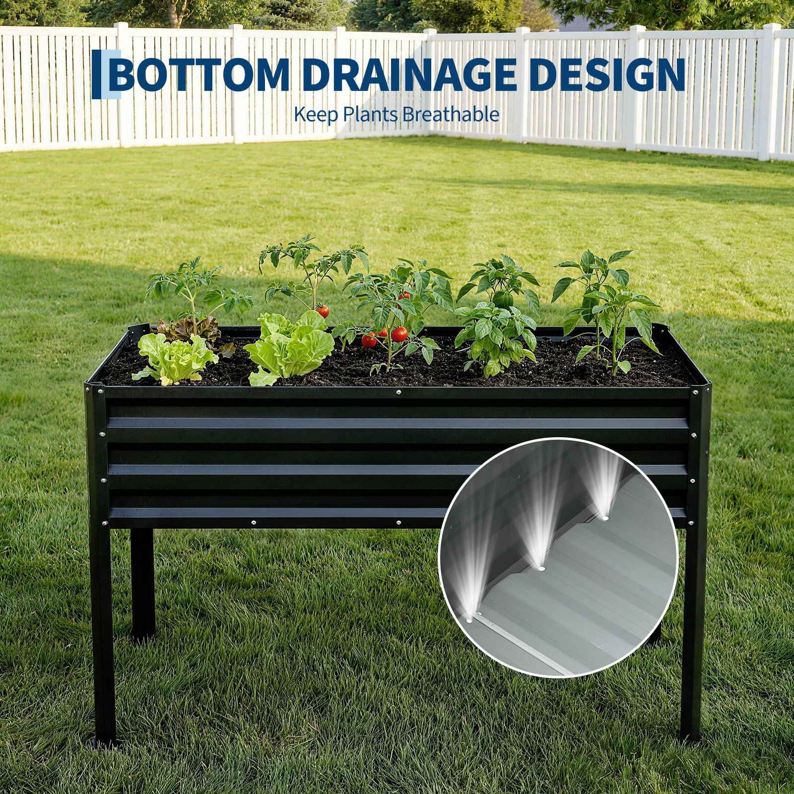 Garvee Raised Garden Bed with Legs 48" × 24" × 55", Black Galvanized Metal Planter with PE Cover, 31.5" Height & Spray Tube