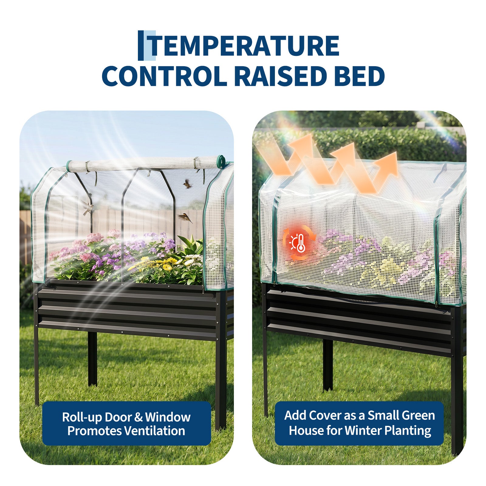 Garvee Raised Garden Bed with Legs 48" × 24" × 55", Black Galvanized Metal Planter with PE Cover, 31.5" Height & Spray Tube