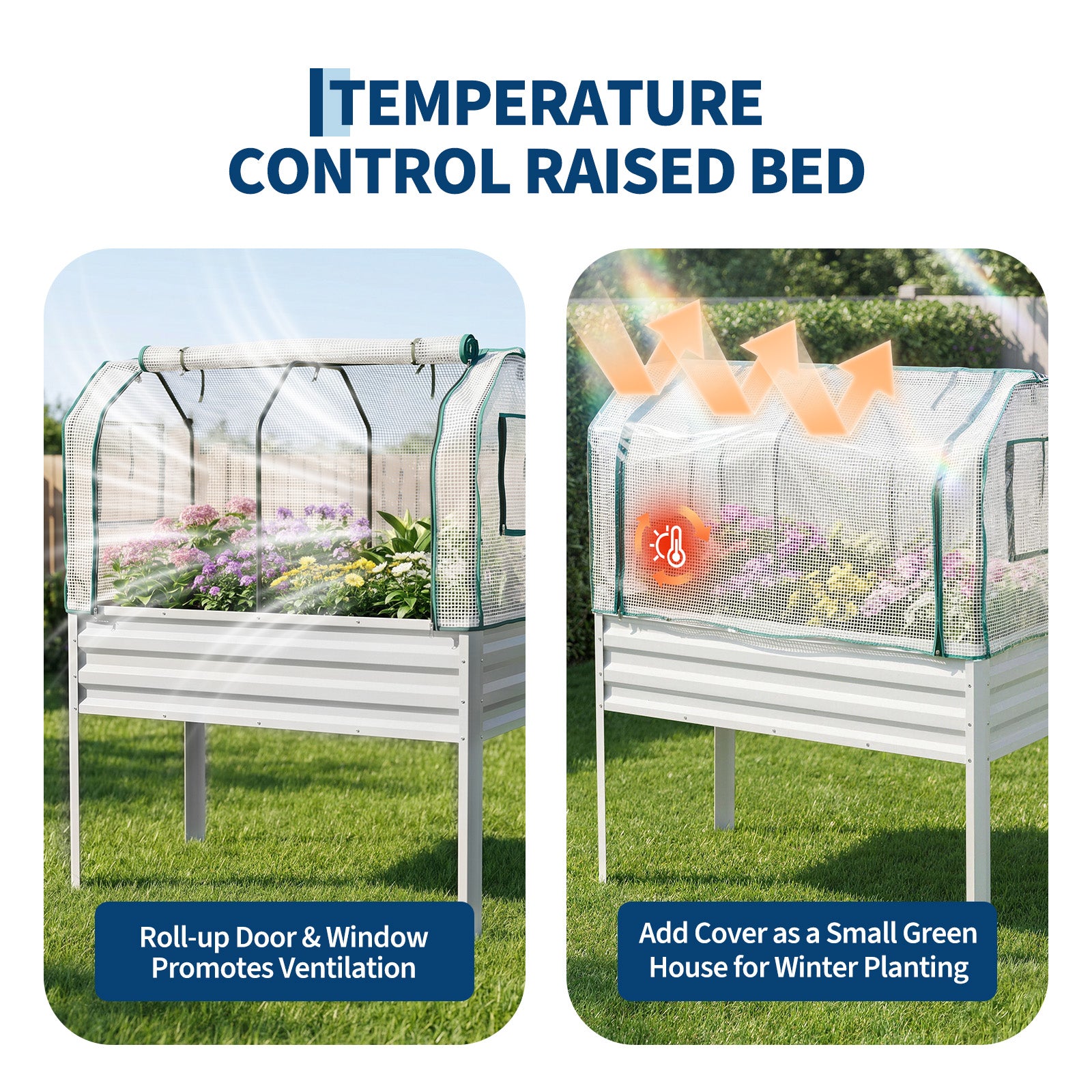 Garvee Raised Garden Bed with Legs 48" × 24" × 55", Silver Galvanized Metal Planter with PE Cover, 31.5" Height & Spray Tube