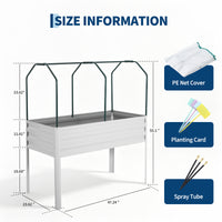 Garvee Raised Garden Bed with Legs 48" × 24" × 55", Silver Galvanized Metal Planter with PE Cover, 31.5" Height & Spray Tube