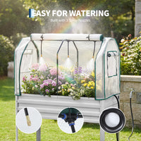 Garvee Raised Garden Bed with Legs 48" × 24" × 55", Silver Galvanized Metal Planter with PE Cover, 31.5" Height & Spray Tube