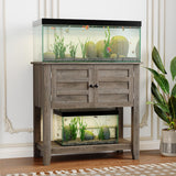 Garvee Heavy Duty Aquarium Stand with Charging Station - 20-29 Gallon Capacity - Dual Tier Storage Cabinet - Magnetic Double Doors - Anti-Tip Design - Modern Living Room Furniture Set - Gray - Retro Gray
