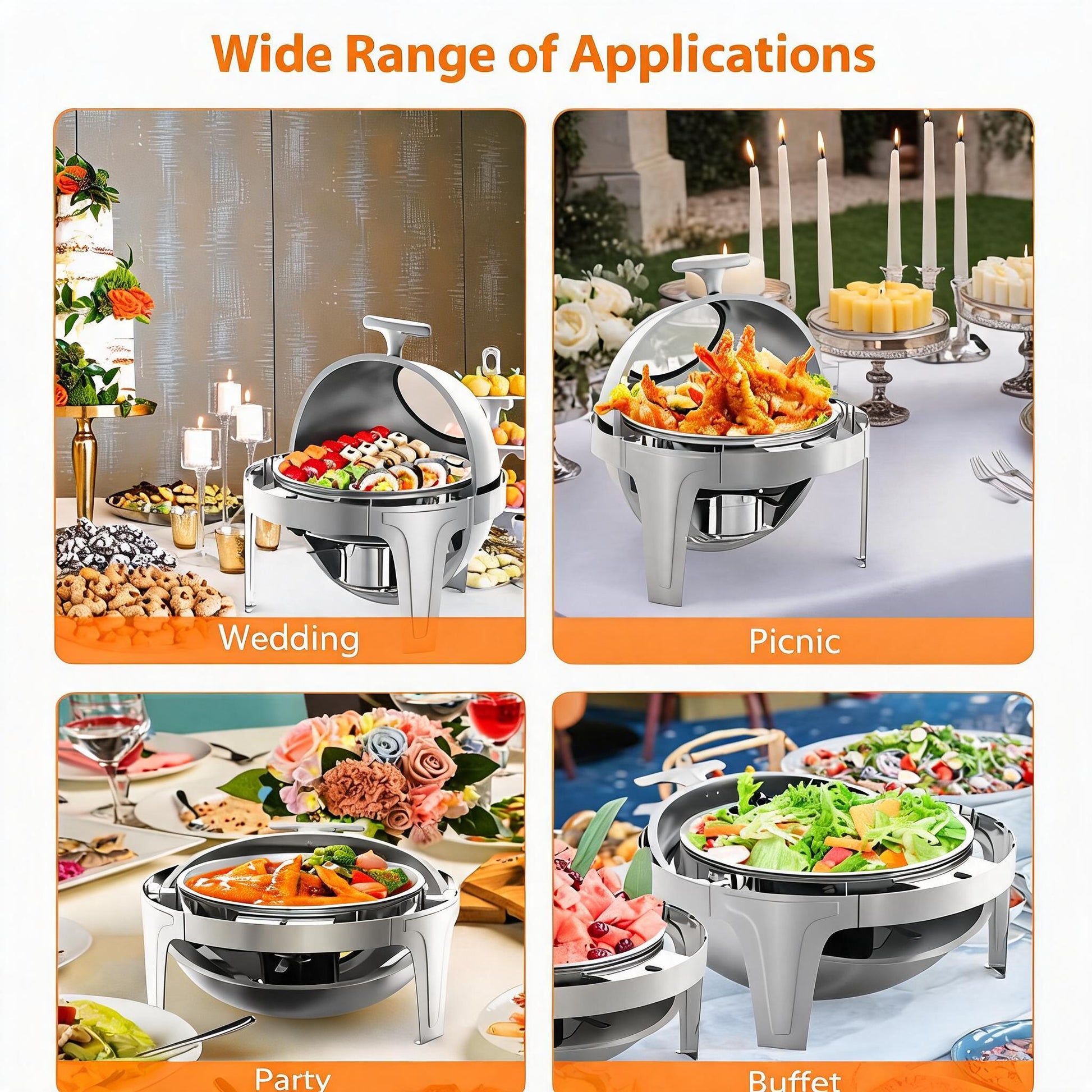 Garvee 6.3 Qt Round Roll Top Chafing Dish Buffet Set, Stainless Steel Food Warmer with Glass Window, Heat & Chill Chafer for Catering, Parties, Weddings & Banquets, Silver