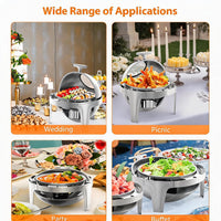 Garvee 6.3 Qt Round Roll Top Chafing Dish Buffet Set, Stainless Steel Food Warmer with Glass Window, Heat & Chill Chafer for Catering, Parties, Weddings & Banquets, Silver
