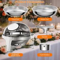 Garvee 6.3 Qt Round Roll Top Chafing Dish Buffet Set, Stainless Steel Food Warmer with Glass Window, Heat & Chill Chafer for Catering, Parties, Weddings & Banquets, Silver