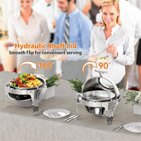 Garvee 6.3 Qt Round Roll Top Chafing Dish Buffet Set, Stainless Steel Food Warmer with Glass Window, Heat & Chill Chafer for Catering, Parties, Weddings & Banquets, Silver