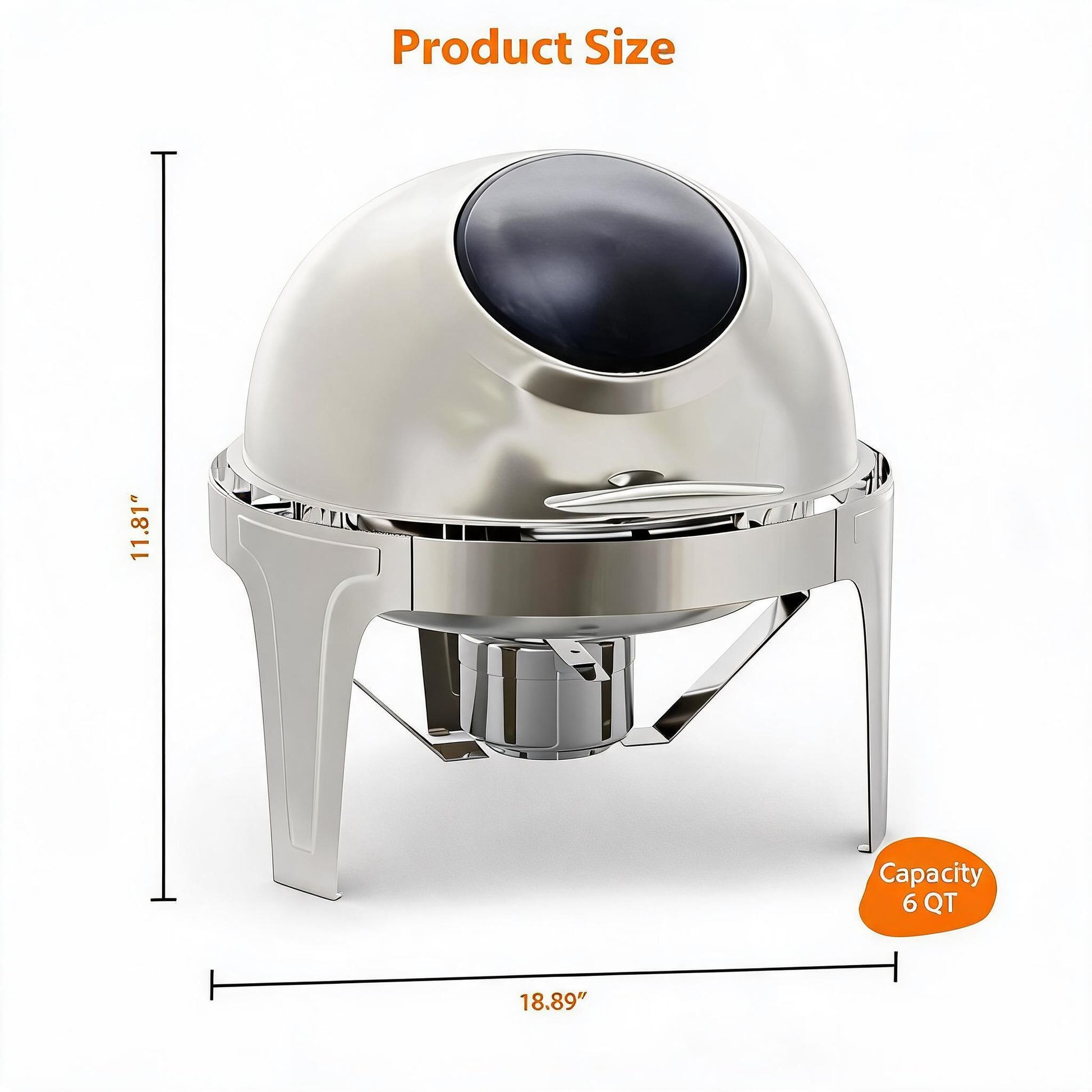 Garvee 6.3 Qt Round Roll Top Chafing Dish Buffet Set, Stainless Steel Food Warmer with Glass Window, Heat & Chill Chafer for Catering, Parties, Weddings & Banquets, Silver