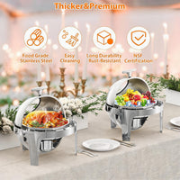 Garvee 6.3 Qt Round Roll Top Chafing Dish Buffet Set, Stainless Steel Food Warmer with Glass Window, Heat & Chill Chafer for Catering, Parties, Weddings & Banquets, Silver