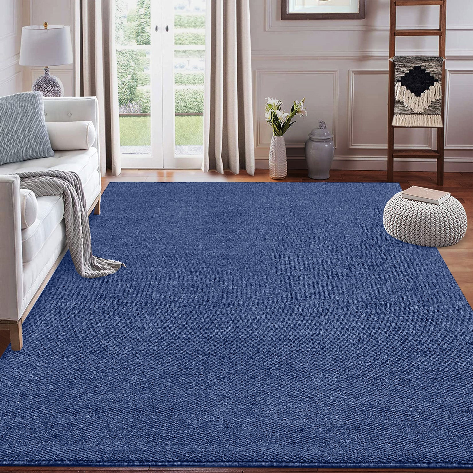 Garvee 9x12 Area Rug Modern Solid Textured Extra Large Area Rug Machine Washable Rug for Living Room, Non-Slip Stain Resistant Accent Rug Farmhouse Weaving Floor Cover Carpet for Bedroom, Navy