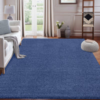 Garvee 9x12 Area Rug Modern Solid Textured Extra Large Area Rug Machine Washable Rug for Living Room, Non-Slip Stain Resistant Accent Rug Farmhouse Weaving Floor Cover Carpet for Bedroom, Navy