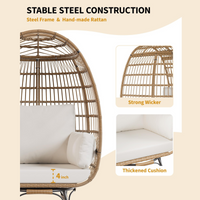 Garvee 360° Swivel Egg Chair, Oversized Patio Rotating Basket Chair, Steel Frame and Metal Base, Waterproof, PE Rattan Lounge Chair for Indoor & Outdoor Patio, Living Room, and Backyard, Beige