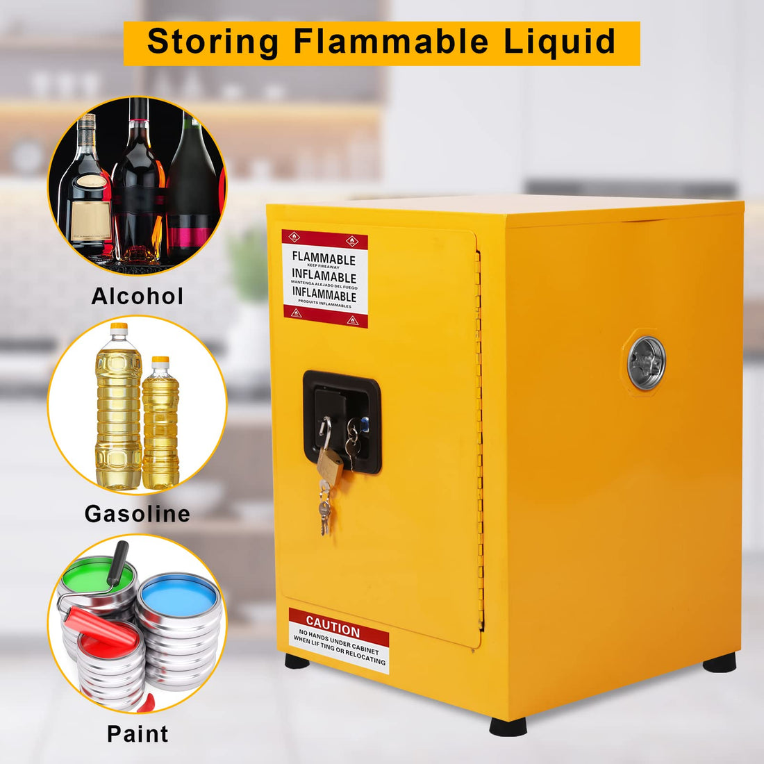 Garvee 17x17x22" Galvanized Steel Flammable Storage Cabinet, Yellow