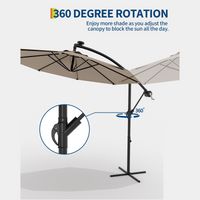 Garvee 10' Cantilever Umbrella with 360 Rotating Base, UV Protection Offset Patio Umbrella 11 Ribs Outdoor Sun Shade with Easy Tilt Adjustment for Backyard, Lawn, Garden, Tan